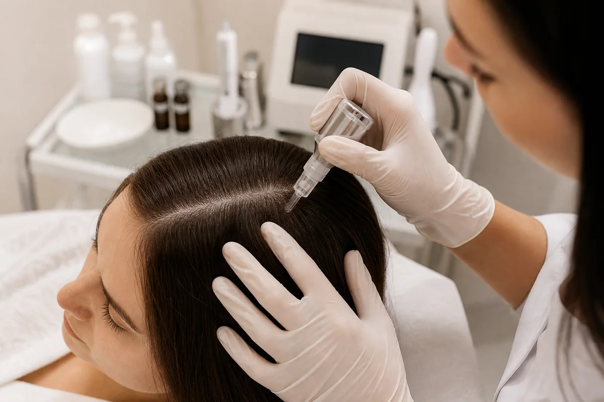 Hair mesotherapy consultation visual in a modern beauty center